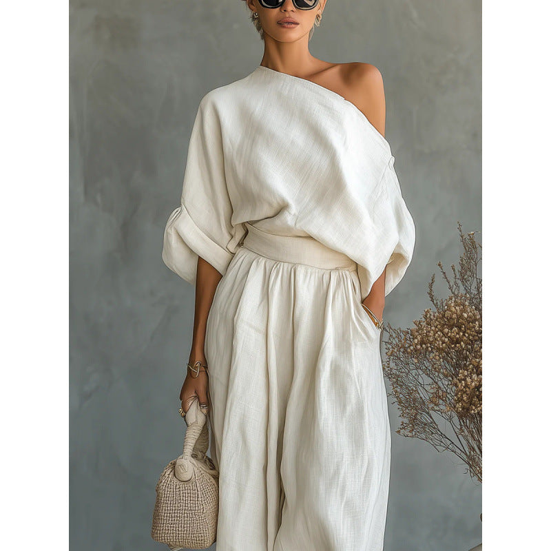 Loose top, flared pants, cotton and linen