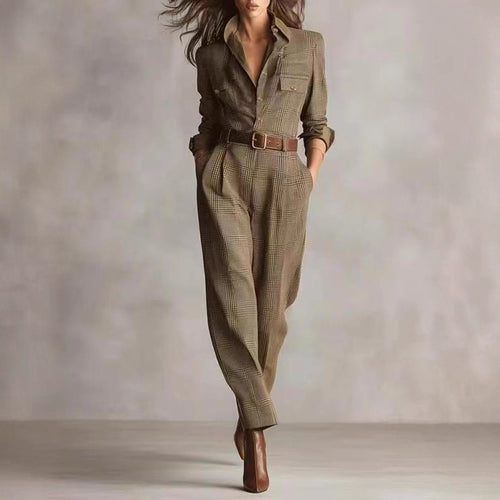 Classic Checkered Wide-leg Jumpsuit for Women