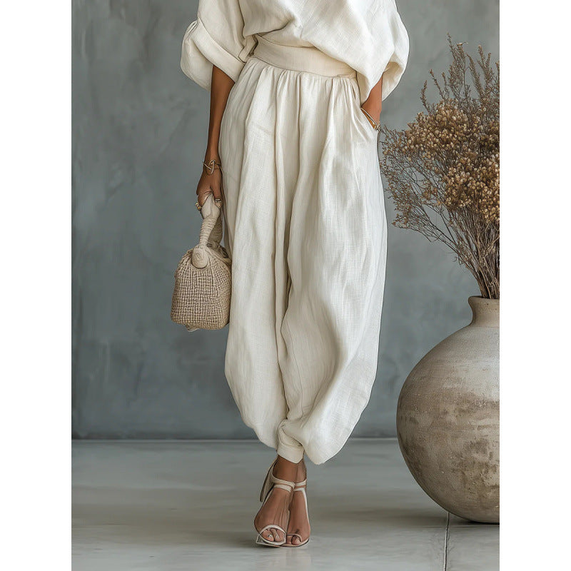 Loose top, flared pants, cotton and linen