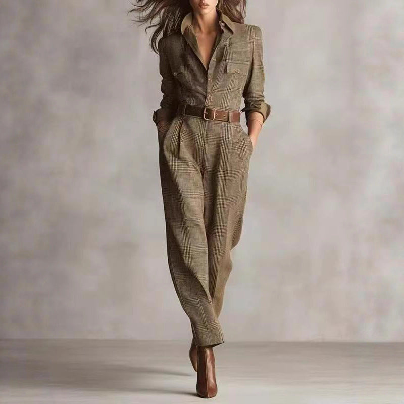 Classic Checkered Wide-leg Jumpsuit for Women