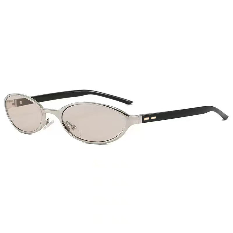 Oval Metal Frame Sunglasses with Spring Temples