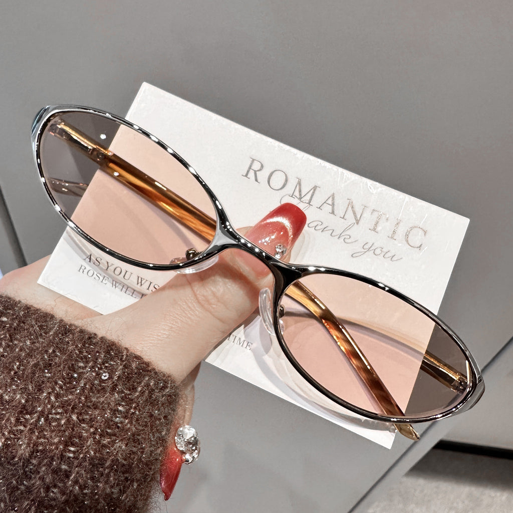 Oval Metal Frame Sunglasses with Spring Temples