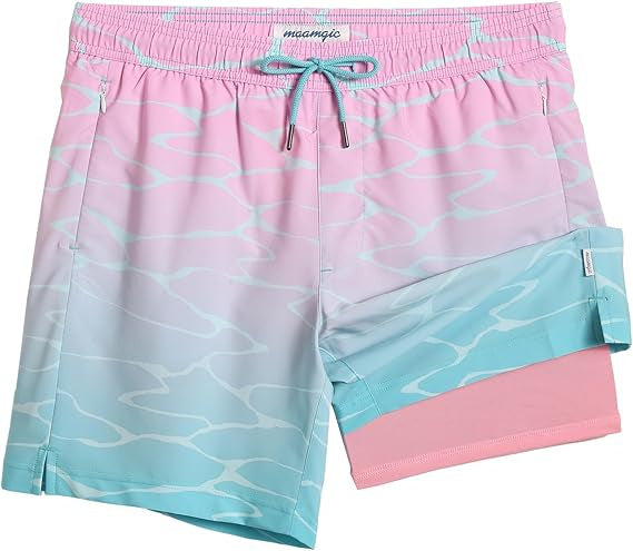 Quick-drying shorts with inner lining and shark-print design