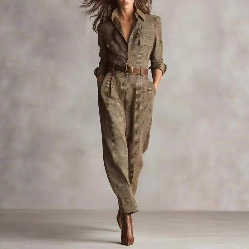 Classic Checkered Wide-leg Jumpsuit for Women