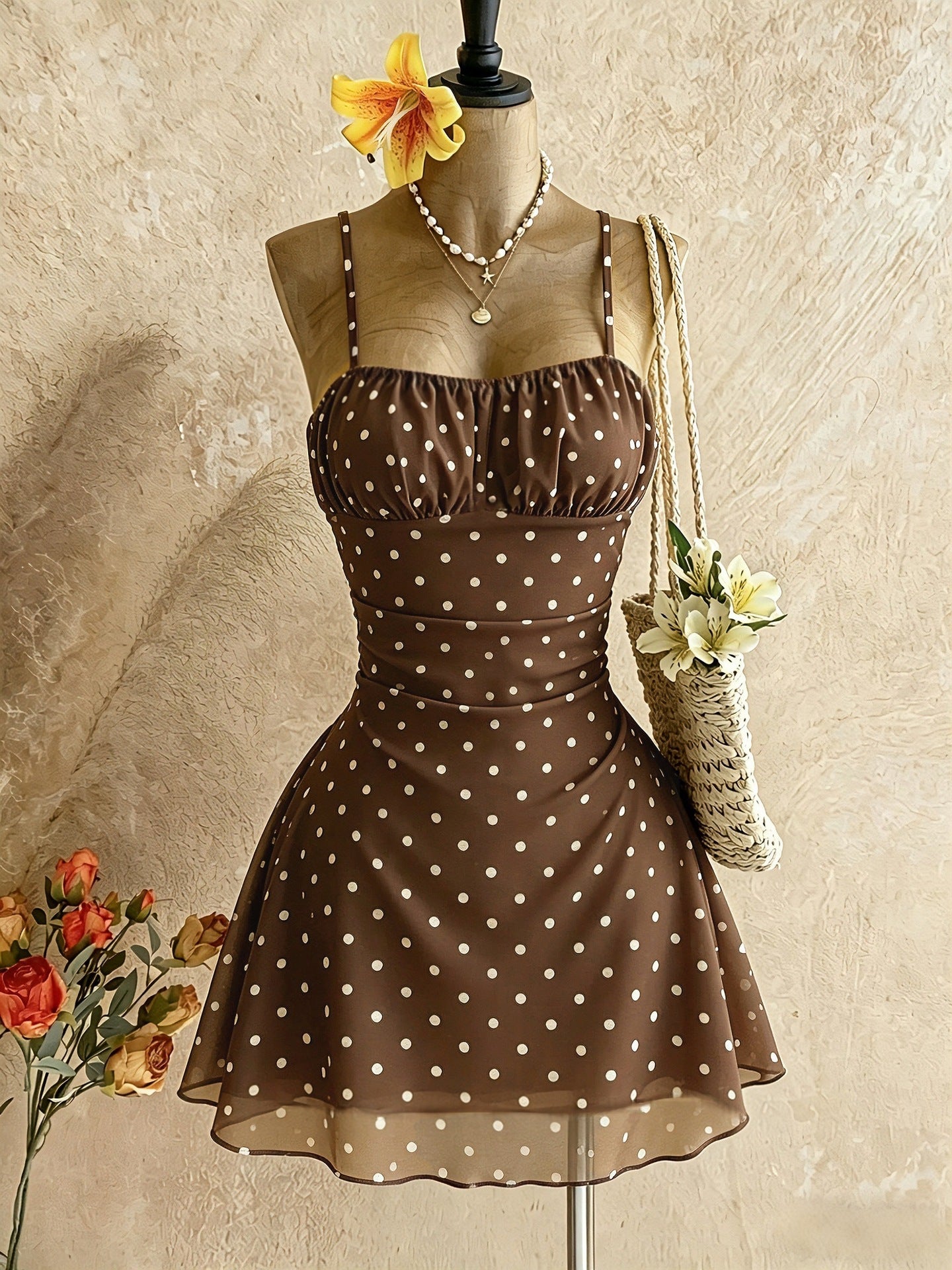 Spring/Summer New French Floral Strapless Dress with Waist-Cinching Design, Perfect for Vacations and Stylish