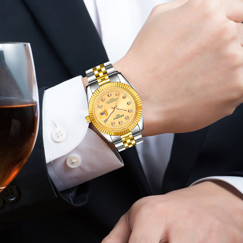 Classic Stainless Steel Quartz Watch with Calendar